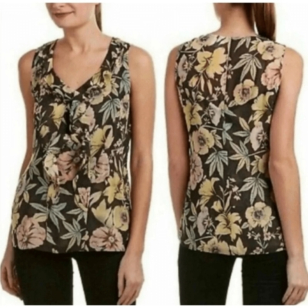 Cabi Osaka Floral Ruffle Sleeveless Top
